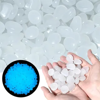 QEDBOJE 100 Stück Leuchtsteine Garten, Leuchtende Steine garten, Fluoreszierende Steine, Aquariumdeko Leuchtsteine, Kinderzimmer Dekosteine, Gehwege, Rasen, Garten (Weiß)