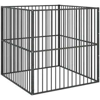 vidaXL Hundelaufstall 4-tlg. Schwarz Verzinkter Stahl