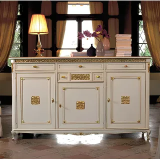 Sideboard weiß Anrichte Kommode Schubladen Holz mit Gold Anrichte Sideboard Neu - Weiß