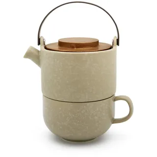 Bredemeijer kleine Single Steingut Teekanne 0.5 Liter beige - 2-teiliges Kannen-Set aus Keramik inkl. Teetasse & Tee-Filter