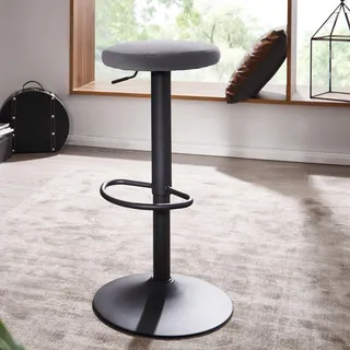 FineBuy Barhocker Samt Hocker Dunkelgrau ohne Lehne 58 - 79 cm Küchenhocker Stoff / Metall 100kg Design Barstuhl Tresenhocker Drehbar Bistrohocker - Schwarz