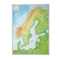 Georelief 3D Reliefkarte Skandinavien - mit Alurahmen - groß
