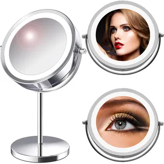Kosmetikspiegel 30cm Schminkspiegel mit LED Licht Tischspiegel Beleuchtet Make-Up Kosmetik Spiegel mit Beleuchtung Schminkspiegel Hollywood Retoo - Weiß, Silber