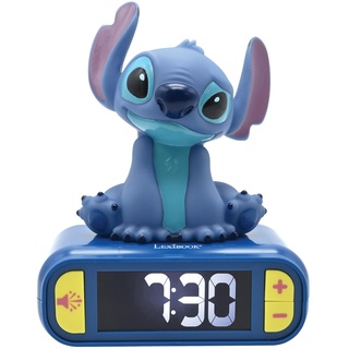 Lexibook, Disney Stitch, Nachtwecker, Sounds und Melodien, hintergrundbeleuchtetes LCD-Display, beleuchtet, Schlummerfunktion, Blau, RL800D