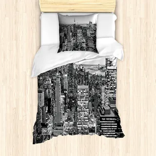 ABAKUHAUS New York Mantele, New York Manhattan, Milbensicher Allergiker geeignet mit Kissenbezügen, 135 cm x 200 cm - 80 x 80 cm, Grau - Grau