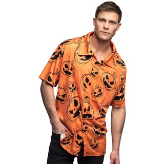 Boland - Hemd kurzarm mit Kürbis Motiv, Herren Shirt für das Halloween Kostüm, Karneval