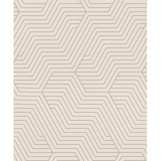 Rasch Tapete 312515 - Helle Vliestapete in Cremeweiß mit geometrischem Muster aus feinen Linien aus der Kollektion Deco Style