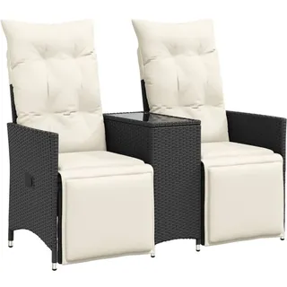 Gartensofa 2-Sitzer Verstellbar mit Tisch Schwarz Poly Rattan - Schwarz