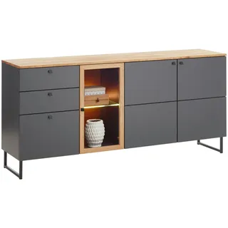 Valdera Sideboard , Grau, Eichefarben , Metall , Eiche , furniert, massiv , 3 Fächer , 3 Schublade(n) Schubladen , 183x87x42 cm , Typenauswahl, Beimöbel erhältlich, stehend , Holzmöbel, Kommoden Holz, Sideboards Holz