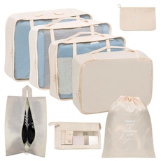 Kleidertaschen Packing Cubes 8 Teilige Verpackungswürfel Packtaschen Set für Urlaub und Reisen Kofferorganizer Reise Würfel Ordnungssystem für Koffer Packwürfel (Beige)