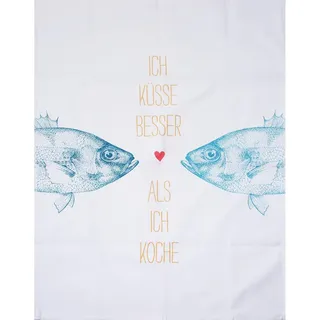 Rössler - Geschirrtuch Baumwolle 50 x 70 cm, Meer Liebe Fische | Küchentuch aus 100 % Baumwolle mit Fisch-Motiv und humorvollem Spruch für Meerliebhaber