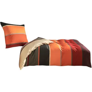 Traumschlaf Mako-Satin Bettwäsche Orlando – Elegante Satin Bettwäsche aus 100% Baumwolle, Ganzjahres Bettgarnitur mit edler Streifenoptik – Kissenbezug einzeln 40x80 cm, Terra