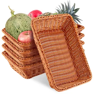 AKOLAFE 5er Set Brötchenkorb Geflochten Brotkorb Stapelbarer Brotkörbchen Modern Brotkörbe Hochwertiger Obstkorb für Restaurant, Lebensmittel, Servieren, Zuhause und Küche (35 x 25 x 7 cm)