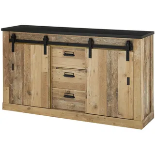 Furn.Design Sideboard Used Wood hell, dunkles Grau 12 x 91 cm, Anrichte mit Soft-Close fürs Schlafzimmer , Naturfarben, Dunkelgrau , Metall , Nachbildung,Altholz , Holz Optik, Vintage , 4 Fächer , 3 Schubladen , Rechteckig , Sockel , 162x91x43 cm , FSC 100% , Kleinmöbel, Kommoden, Sideboards