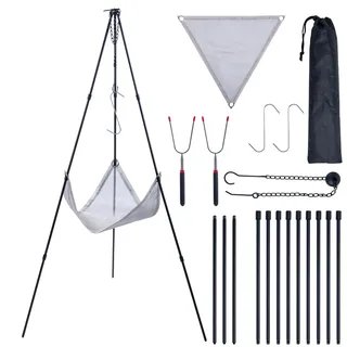 CHANGEMOORE Schwenkgrill - Dreibein Schwenker Holzkohlegrill (höhenverstellbar, einfach, robust, komplett Set) - für Camping und Garten