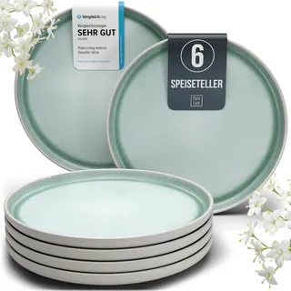 Steingut Teller Groß 6 Personen Ibiza TESTSIEGER, Traumhaftes Mediterranes Steingut Speiseteller Set, Stylisches Essteller Set, Pure Living in Türkis