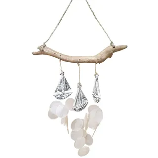 VIE Naturals Windspiel Boot mit Capiz-Muschel, 60 cm hängende Höhe, weiß, One size