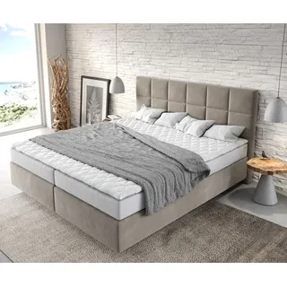 DeLife Boxspringbett Dream-Fine 180x200 cm Mikrofaser Beige mit Matratze und Topper