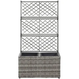 vidaXL Hochbeet mit Rankgitter 2 Töpfe 58×30×107cm Poly Rattan Grau - Grau