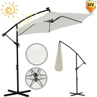 Ampelschirm 3,5M Beige mit LED Sonnenschutz Kurbel Solar Schattenspender Garten - Beige