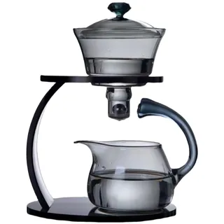 Fire Kirin, Glas-Teekannen-Set, Halbautomatisches Tropfenrotieren mit Infuser, Chinesisches hitzebeständiges Lazy Kungfu Teeset, (Grau, Teekanne)