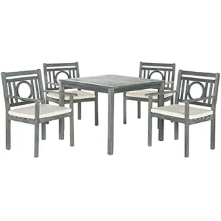 SAFAVIEH Wooden Outdoor Dining Set - Set of 5, Patio Table and Chairs, in Ash Grey and Beige