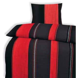 Optidream Microfaser Bettwäsche gestreift Rot/Schwarz 135 x 200 cm + 80 x 80 cm