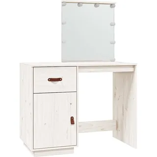 vidaXL Schminktisch mit LED Weiß 95x50x133,5 cm Massivholz Kiefer - Weiß