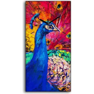 Wanduhr Uhr Wandbild Leinwand Kunstdruck 30x60 Vogel Malerei bunte Pfauen Kunst - schwarze Hände