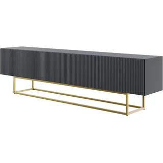 Selsey TV Schrank Board Sideboard Fernsehtisch Fernsehschrank 175 cm Goldene Beine Gefräste Front Schwarz Veldio