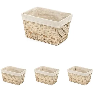 Compactor - Aufbewahrungskorb aus Seegras mit Stoffeinsatz, rechteckig, Größe S, 28,5 x 18,5 x 16,5 cm, natur, für Bad und Regal (Packung mit 4)