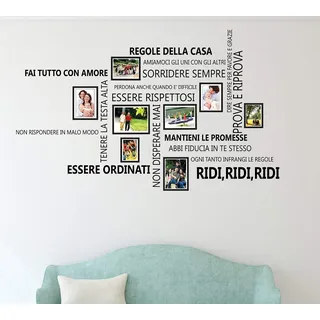 Wallflexi Familie Zitate Italienischer Vogelkäfig Wand Sticker mit Foto Holzrahmen, Vinyl Mehrfarbig, 90 X 30 X 0.05 CM