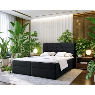 ax living Stauraum Boxspringbett Schwarz 180x200 Geceteni Doppel Bett - Schwarz