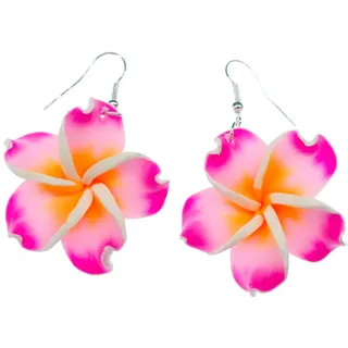 Miniblings Frangipani Ohrringe Blume Blumenohrrige Plumeria Surfing Pink Clay - Handmade Modeschmuck I Ohrhänger Ohrschmuck versilbert