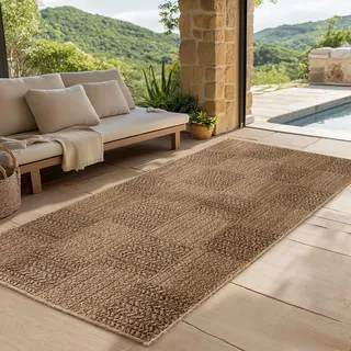 SIMPEX Indoor Outdoor Teppich Wetterfest Sisal, Boho Modern Design, Küche, Terrasse, Garten und Balkon, Größe: 80 x 250 cm, Farbe: Beige-4 - Beige