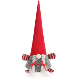 com-four® Wichtel Zwerg mit roter Zipfelmütze 40 cm - 1,4 kg Schwerer Türstopper - Weihnachtsdeko Figur im nordischen Design - Kantenhocker, Buchstütze (Wichtel - rote Mütze Grauer Zopf)