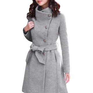 DeaAmyGline Wintermantel Damen Wollmantel Lang mit Gürtel Elegant Stehkragen Knopf Trenchcoat Overcoat Winddicht Warm Herbst Winter Parka Jacke Mantel übergangsjacke Winterjacke