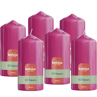 Bolsius - Glatte Stumpenkerze - Fuchsia-Rosa - Glänzend - 13cm - 6 Stück - Dekorative Kerzen – Enthalten natürliches Pflanzenwachs – Ohne Palmöl