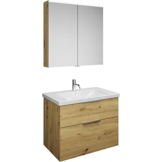 burgbad Eqio Set, bestehend aus Spiegelschrank, Keramik-Waschtisch und Waschtischunterschrank, Breite 830mm, SFAN083F5662C0001G0146, Farbe: Eiche Dekor Urban / Eiche Dekor Urban, Griff Chrom G0146