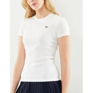 LACOSTE SLIM FIT RIBBED Baumwolle T-SHIRT Weiß - Weiß