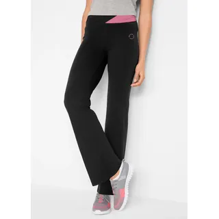 Sporthose BONPRIX, Damen, Gr. 44/46 (L), N-Gr, schwarz, rauchkoralle, Jersey, Obermaterial: 95% Baumwolle, 5% Elasthan, unifarben, unifarben mit Farbeinsatz, slim fit lang, Hosen Sporthose, aus Baumwoll-Stretch, Bootcut, Slim fit, Kontrastdetail am Bund