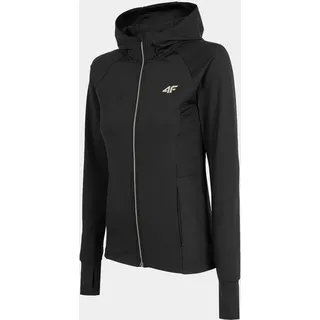 4F - Damen Sport Fitnessjacke, Laufjacke mit Daumenloch, schwarz - Schwarz