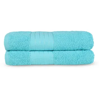 Frottierset , Türkis , Textil , 2-teilig , Uni , 70x140 cm , Oeko-Tex® Standard 100 , saugfähig, angenehm weich, Bordüre , Heimtextilien, Badtextilien, Handtuchsets