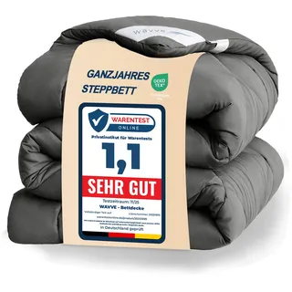 WAVVE Bettdecke 200x200cm Ganzjahresdecke 4 Jahreszeiten, Steppdecke 300gsm Mikrofaser 200x200 cm, Super Weiche Zudecke Schlafdecke Atmungsaktive 200 x 200 Grau