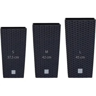 WELLHOME 3er-Pack Prosperplast Pflanzkübel (11,4/16,3/19 Liter) Square Kunststoff in Anthrazit mit Ablage