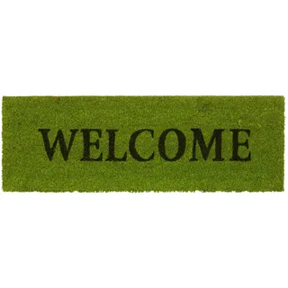 Relaxdays Fußmatte schmal WELCOME als Kokos Fußabtreter mit rutschfstem Gummi PVC Türmatte optimal für Balkon Terrasse Flur Veranda Haustür Eingangsmatte und Kokosmatte HBT: 1,5 x 75 x 25 cm, grün