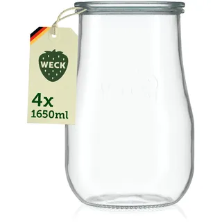 Weck Gläser 1650ml – 4er Set mit Deckeln – Tulpenform – robuste, stapelbare Vorratsgläser- & Einweckgläser - ideal für Meal Prep, Sauerteig & Fermentieren – Made in Germany