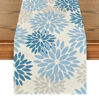 Artoid Mode Blumen Lichtblau Dahlien Winter Tischläufer, Saisonnal Küche Tisch Dekoration Drinnen Urlaub Party Dekor 40x100 cm