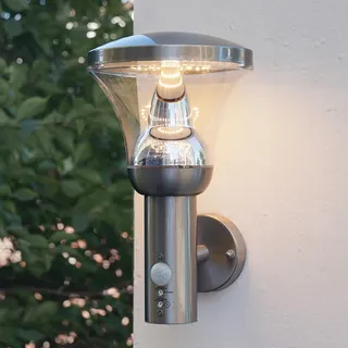 NBHANYUAN Lighting LED Außenleuchte mit Bewegungsmelder,304 Edelstahl Wandleuchte IP44 Aussenlampe Hauswand,Gartens, Terrassen, Garage Silber 3000K Licht 220-240V 1000LM 9W (mit PIR bewegungsmelder)