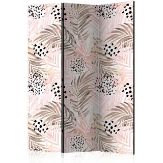 artgeist Paravent , Weiß, Pink , Holz, Textil , Kiefer , massiv , Blätter , 135x172x3 cm , Motiv auf Vorder- und Rückseite , Wohnzimmer, Raumteiler, Paravents